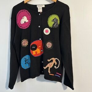 Great Cavalier large Embroidered Cardigan Black Women's Long Sleeve Button Front